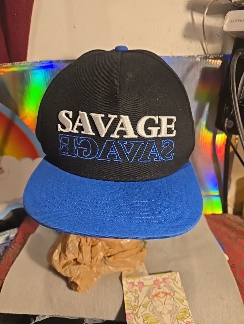 062926 SAVAGE Hat BLACK.Blue & WHITE, FITS MOST, VINTAGE Briscoe brands. Studio